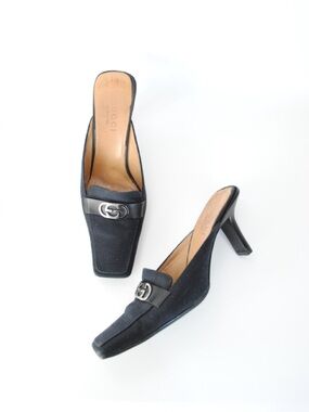 Gucci Black Mid-Heel Logo Mules